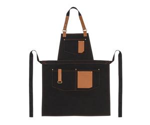 PALLTEX Gerard Tablier Barista et Chef Unisexe - Réglable avec Poches et Finitions en Cuir Végan - Parfait pour Cuisine Pro, Café, Gril et Restaurant, Noir, S-M