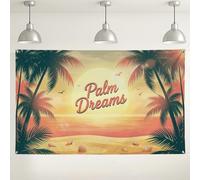 Palm Dreams Toile de fond murale tropicale, coucher de soleil sur la plage, toile de fond décorative, esthétique esthétique d'été, arrière-plan de photographie intérieur/extérieur pour fêtes et
