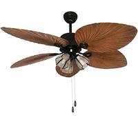 Palm Island Bali Breeze Ventilateur de Plafond avec lumière Ventilateur de Plafond Tropical Moderne intérieur/extérieur avec Lampe Cinq pales en Feuilles de Palmier avec télécommande/chaîne de