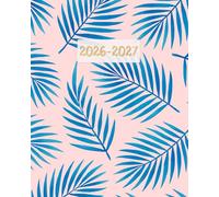 Palm Leaf Monthly Planner 2026-2027: Tropical Palms ~ Pink and Blue Aesthetic, Beach Theme Calendar for Women, 2026 - 2027, 2 Year 26, 27, Large 8 x 10