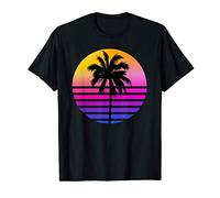 Palm Tree Silhouette Sunset 80s Synthwave Inspired Design T-Shirt