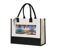 Palm Tree Sunset Beach Sac à main élégant pour femme avec coutures en toile