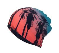 Palm Tree Sunset Bonnet ou écharpe multifonction unisexe double couche imprimé sur toute la surface, doux et respirant, pour le quotidien, le sport et les voyages, Noir , S
