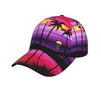 Palm Tree Sunset Design Fashion Curved Eaves Réglable Outdoor Sunscreen Holiday Joker Sports Casquette de baseball européenne, Noir , Taille unique