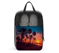 Palm Tree Sunset Sac à chaussures de voyage résistant à l'eau avec fermeture éclair, gris, taille unique, moderne, gris, Taille unique, Moderne