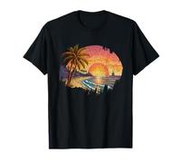 Palm Trees Beach Retro Sunset Tropical Summer T-Shirt