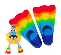 Palmes de Natation - Lames d'Entraînement Piscine | Modèle Court Professionnel pour Garçons Filles Débutants, Accessoire en Silicone Souple, Paire Arc-en- Premier Âge