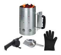 Palmhill Démarreur de cheminée à charbon pour barbecue - Accessoires de cheminée - Cubes briquets - Ensemble d'outils de barbecue - Gants résistants à la chaleur - Ventilateur de barbecue - Souffleur