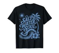 Palmier à Vagues de Surf Tropical Vintage Salt Water Soul Aloha Beach T-Shirt