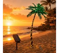 Palmier artificiel à éclairage solaire de 2,1 m - Décoration pour extérieur - 152 LED - Pour intérieur et extérieur - Décoration hawaïenne Tiki Bar