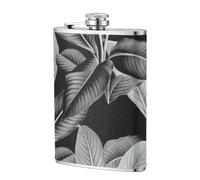 Palmier en noir et blanc,Flasque de poche plate de 8 oz en acier inoxydable 304, idéale pour les activités de plein air.