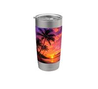 Palmier Photo Plage Coucher de Soleil Côtier Paradis Gobelet isotherme en acier inoxydable double paroi