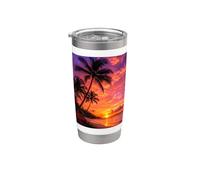 Palmier Photo Plage Coucher de Soleil Côtier Paradis Gobelet isotherme en acier inoxydable double paroi