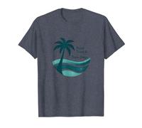Palmiers et Brise océanique, Vacances à la Plage Tropicale T-Shirt, Homme, Bleu Chiné, 5XL