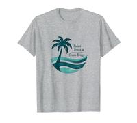 Palmiers et Brise océanique, Vacances à la Plage Tropicale T-Shirt, Homme, Gris Chiné, 5XL