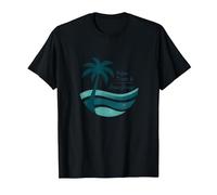 Palmiers et Brise océanique, Vacances à la Plage Tropicale T-Shirt, Homme, Noir, 5XL