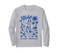 Palmiers Hibiscus Dancer Tropical Vintage Aloha Hawaiian Days Manche Longue