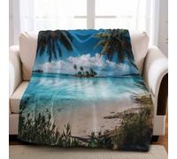 Palmiers Plaid Polaire Plage Tropicale 180 x 220 cm en Flanelle Microfibre Couverture Douce et Chaude, Couvre-Lit pour Enfant et Adulte