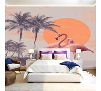 Palmiers RéTro Papier Peint Intissé Flamant rose aquarelle Papier Panoramique Mural Photo 200 x 140 cm Moderne Décor Murale Tableaux Muraux Tapisserie Salon Chambre à Coucher