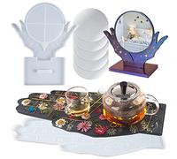 Palmistry Lot de 8 moules en silicone avec support en résine époxy et miroir de sorcière mystique