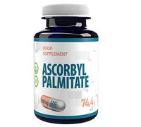 Palmitate d'ascorbyle 500mg 120 gélules végétaliennes, très puissantes, sans agents de remplissage ou de charge, sans OGM