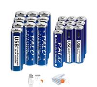 PALO Piles rechargeables USB, capacité 3600mWh AA, capacité 1110mWh AAA , 10AA et 10AAA, 1,5V