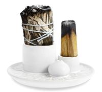 Palo Santo - Brûleur d'encens 4 en 1 en céramique, élégant porte-encens pour bâtons, bougie, sauge à brûler, bac récupérateur de cendres de 13 cm pour salle de yoga (blanc)