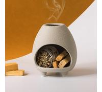 Palo Santo - Brûleur d'encens en céramique fabriqué à la main et récupérateur de cendres pour bâtons Palo Santo ou paquets de sauge, bol à estomper, décoration d'intérieur de méditation (gris sablé)