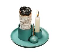 Palo Santo Porte-bâtons d'encens 4 en 1 en céramique - Porte-encens - Porte-bougie - Bac récupérateur de cendres pour la méditation et le yoga (B)