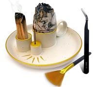 Palo Santo Porte-encens 4 en 1, support de sauge à brûler, porte-encens pour bâtons, bougeoir, bac récupérateur de cendres en céramique de 17,8 cm pour la méditation et le yoga