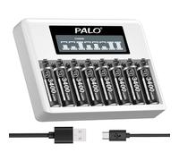 Palogreen 8 Piles AA 3400mWh Rechargeables avec Chargeur De Piles, Individuel Indicateur Intelligent Charge Chargeur pour AA AAA avec Micro USB Et Type C Rapide