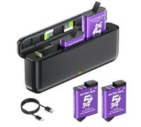 Palogreen Lot de 2 batteries Osmo Action 6/5 Pro/4/3 avec chargeur - Chargeur de batterie à 3 canaux pour DJI Osmo Action 6/5 Pro/Action 4/Action 3/Osmo 360, boîtier de charge rapide USB avec câble de