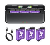Palogreen Lot de 3 batteries Osmo Action 5 Pro avec chargeur - Chargeur de batterie à 3 canaux pour DJI Osmo 360/Action 6/Action 5 Pro/Action 4/Action 3, étui de charge rapide USB avec câble de type C