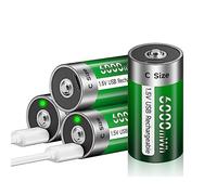 Palogreen Piles C Rechargeables USB 6000mWh - 1,5 V/Lithium LR14 Piles Type C Rechargeable Haute Capacité Batterie avec Câble de Charge de Type C, 3 Heures de Charge Rapide (4Pcs)
