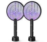 PALONE 2 PCS Raquette Electrique Insectes 4000V, Raquette Moustique Electrique USB Rechargeable avec Lampe UV, Tuer Moustiques et Insectes Volants, Usage Intérieur et Extérieur (Noir, 2PC)