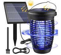 PALONE Lampe Anti Moustique Solaire 4500V UV 2600mAh, Tue Mouche Electrique USB Rechargeable avec Panneau Solaire 3.5W/5V, Cable de1M, Tuer Mouche Insectes Efficace, pour Interieur Extérieur