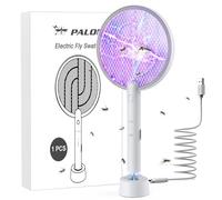 PALONE Raquette Electrique Insectes 4000V Rechargeable avec Base de Charge | Raquette Moustique Electrique USB, Tuer Moustiques et Insectes Volants, Anti Moustique Intérieur et Extérieur (Blanc,1PC)