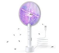 PALONE Raquette Electrique Insectes, Raquette Moustique Electrique 4000V Rechargeable Via USB Avec Base de Charge, Tuer Moustiques et Insectes Volants, Anti Moustique Intérieur et Extérieur(Blanc,1PC)