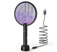 PALONE Tapette à mouches électrique, rechargeable, 4000 V, anti-insectes, anti-insectes, avec base, noire