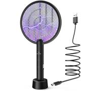PALONE Tapette à mouches électrique, rechargeable, 4000 V, anti-insectes, anti-insectes, avec base, noire