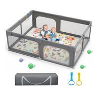 Palopalo 180x150cm Très Grand Parc Bebe, Intérieur et Extérieur Parc Bébé, Centre d'activités pour Bébé avec 2 Porte Zippée, 8 Bases à Ventouse et Maille Respirante, Gris
