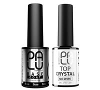 Palu Salon System - Base Coat Classique + Top Coat Crystal Set - Base Coat Ongles UV, Transparent, Sans acide, Auto-lissant, Haute adhérence, Set : 2 produits x 11g