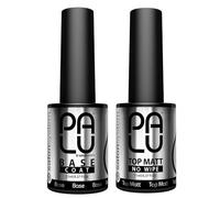 Palu Salon System - Base Coat Classique + Top Coat Matt No Wipe Set - Base Coat Ongles UV, Transparent, Sans acide, Auto-lissant, Haute adhérence, Set : 2 produits x 11g