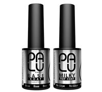 Palu Salon System - Base Coat Classique + Top Coat Milky Set - Base Coat Ongles UV, Transparent, Sans acide, Auto-lissant, Haute adhérence, Set : 2 produits x 11g