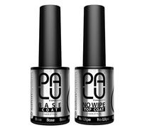 Palu Salon System - Base Coat Classique + Top Coat No Wipe Set - Base Coat Ongles UV, Transparent, Sans acide, Auto-lissant, Haute adhérence, Set : 2 produits x 11g