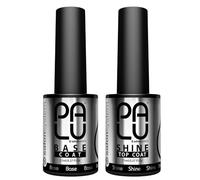 Palu Salon System - Base Coat Classique + Top Coat Shine Set - Base Coat Ongles UV, Transparent, Sans acide, Auto-lissant, Haute adhérence, Set : 2 produits x 11g