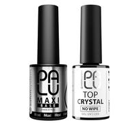 Palu Salon System - Base Coat Maxi + Top Coat Crystal Set - Base Coat pour Ongles UV, Transparent, sans Acide, Auto-Lissant, Forte Adhérence, lot : 2 produits x 11g