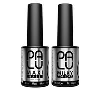 Palu Salon System - Base Coat Maxi + Top Coat Milky Set - Base Coat pour Ongles UV, Transparent, sans Acide, Auto-Lissant, Forte Adhérence, lot : 2 produits x 11g