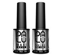 Palu Salon System - Base Coat Maxi + Top Coat Shine Set - Base Coat pour Ongles UV, Transparent, sans Acide, Auto-Lissant, Forte Adhérence, lot : 2 produits x 11g