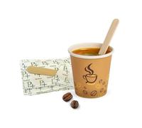 Palucart Lot de 500 gobelets en papier pour café de 90 ml, couleur Havane avec graphique (3 oz) + 500 palettes en bois de bouleau biodégradables en carton pour boissons chaudes Cappuccino, café
